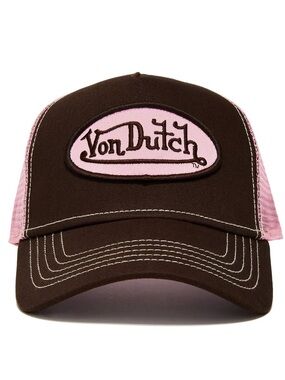 Von Dutch Brown and Pink Logo Trucker Hat